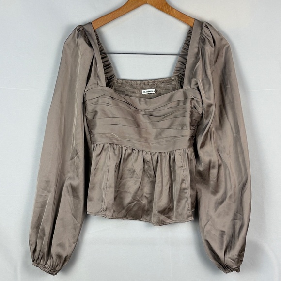 Abercrombie & Fitch Women Long sleeve Y2K BabyDoll Crop Top Sz S Smocked Evening - Picture 1 of 14